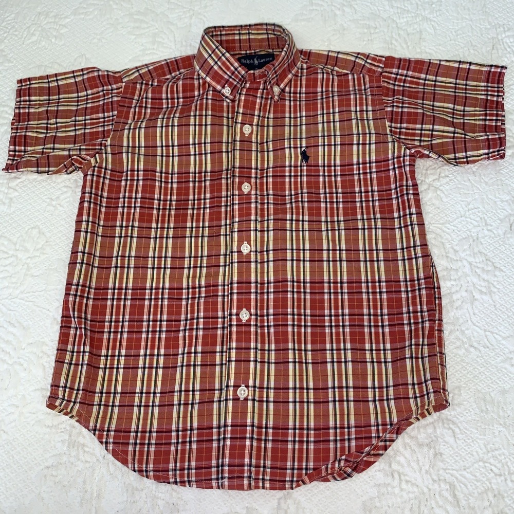 Boys Polo Ralph Lauren Plaid Short Sleeve Button Up Size‎ 6 Pony Button Down